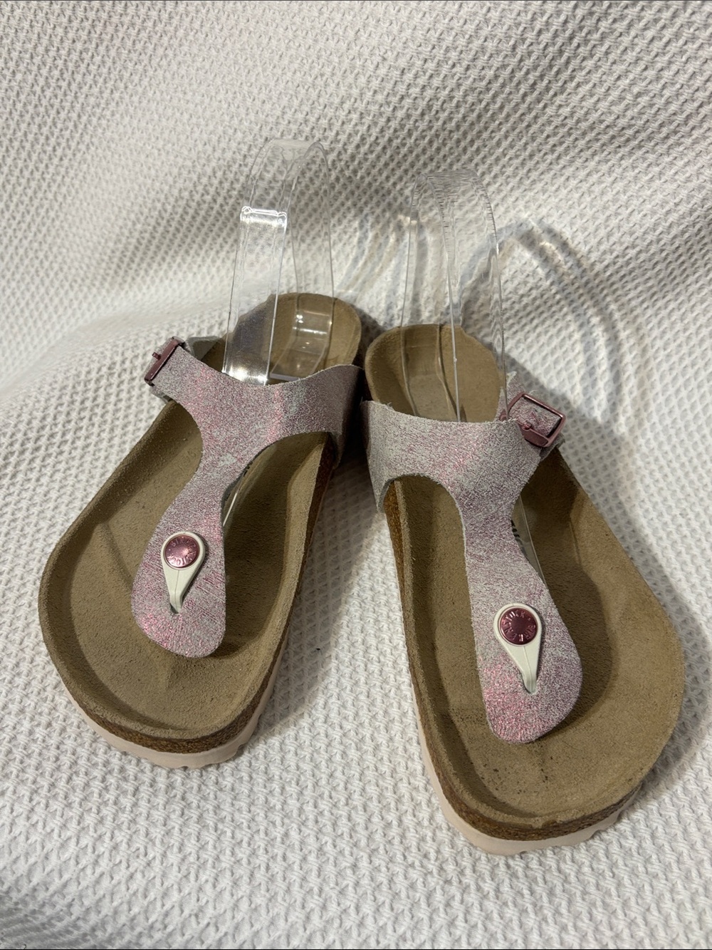 Birkenstock Sz 7 Gizeh Pink Glitter T-strap Toe Post Sandals NEW WITHOUT TAGS